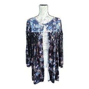 Mystree Black Velvet Multicolor Fringed Boho Cardigan M